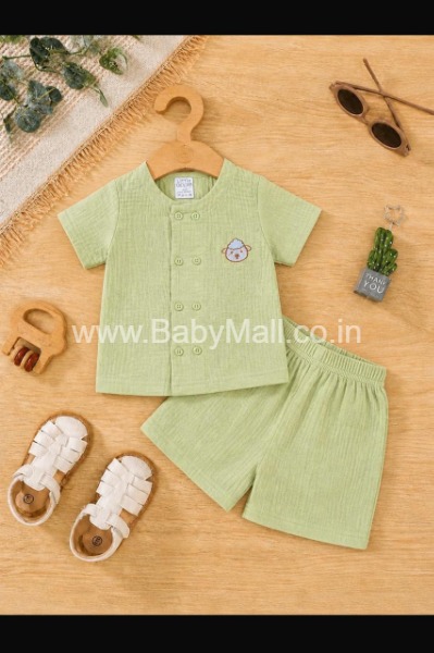 Little Apple For Clothing Generations 2 pc Suit Half Sleeves Green  || Cotton Muslin Fabric 0 Month To 24 Month || Item No:1045